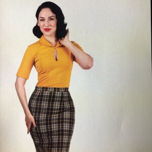 Tatyana Millie Skirt - Tailor & Twirl Plaid Pencil Skirt with Mustard Accents